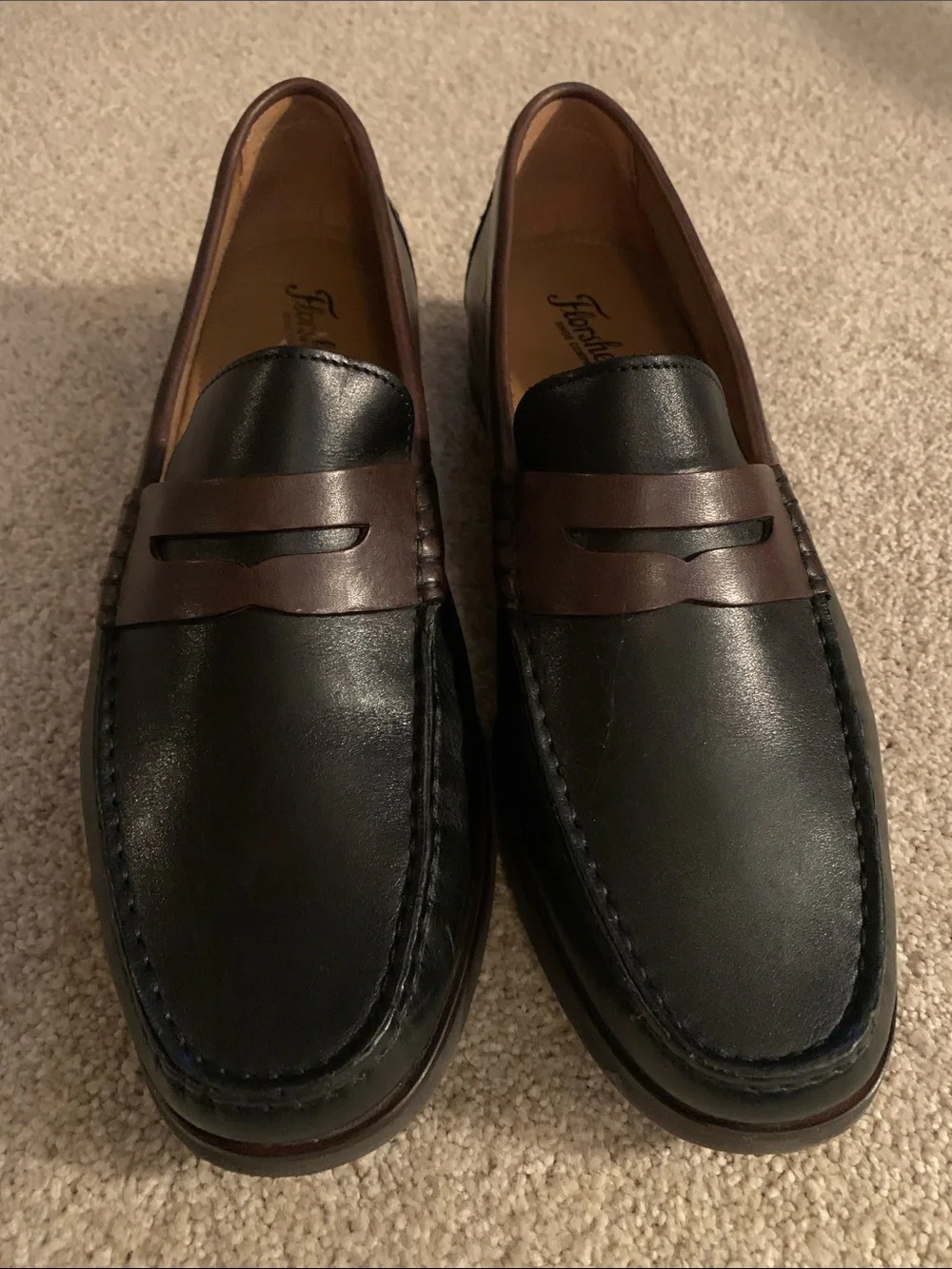 Florsheim Men's Berkley Flex Penny Loafers in black & brown leather. Size 10D